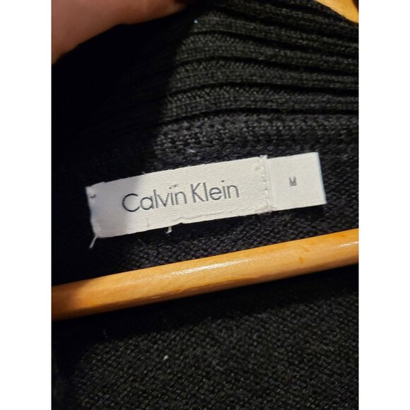 Calvin Klein Black Shawl Collar Chunky Cardigan Sweater Pockets Sz M Grandpa - Picture 6 of 6